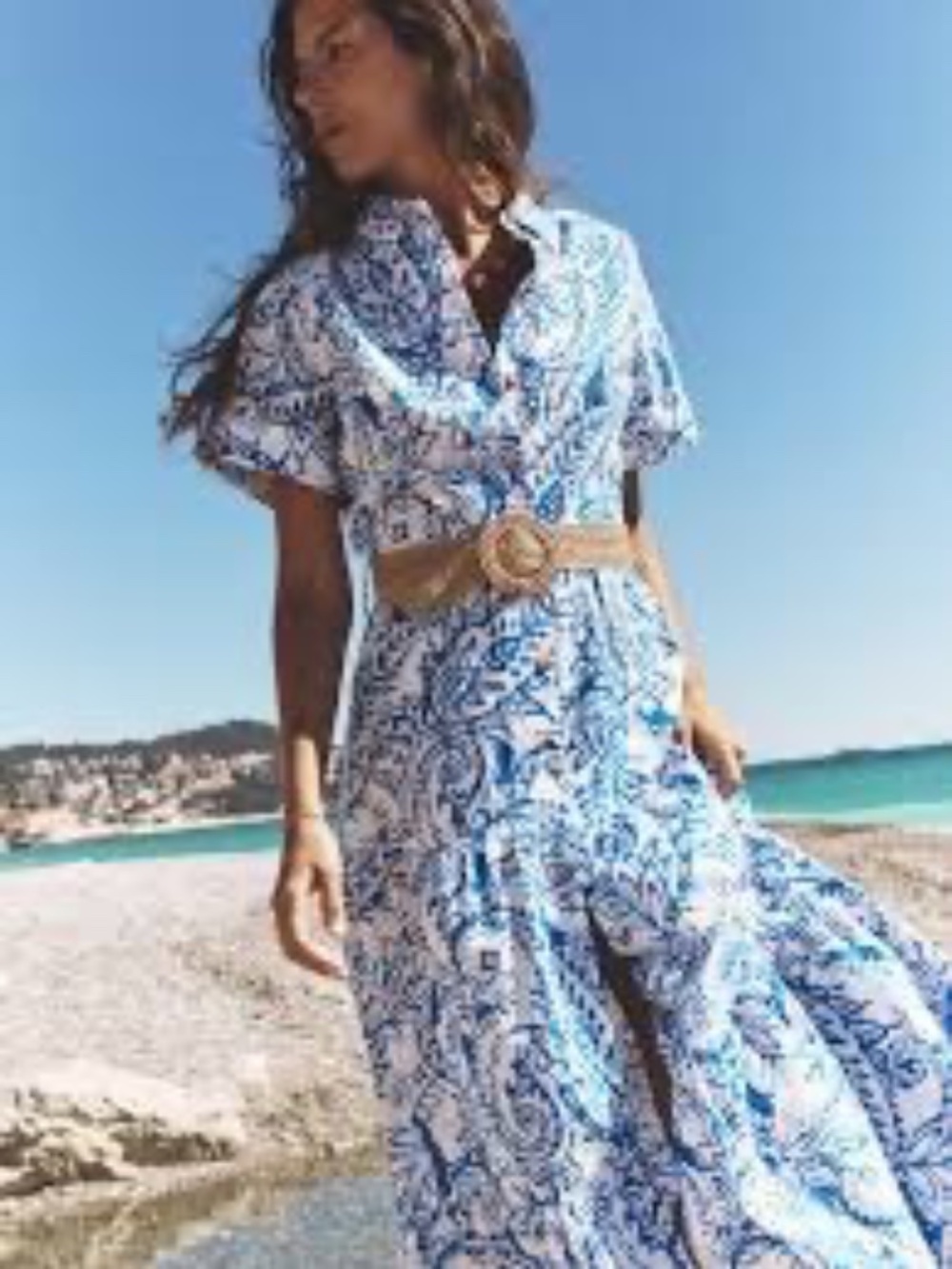 ZARA BLUE OPENWORK EMBROIDERED EMBROIDERY MIDI DRESS BUTTONS Size X-Small